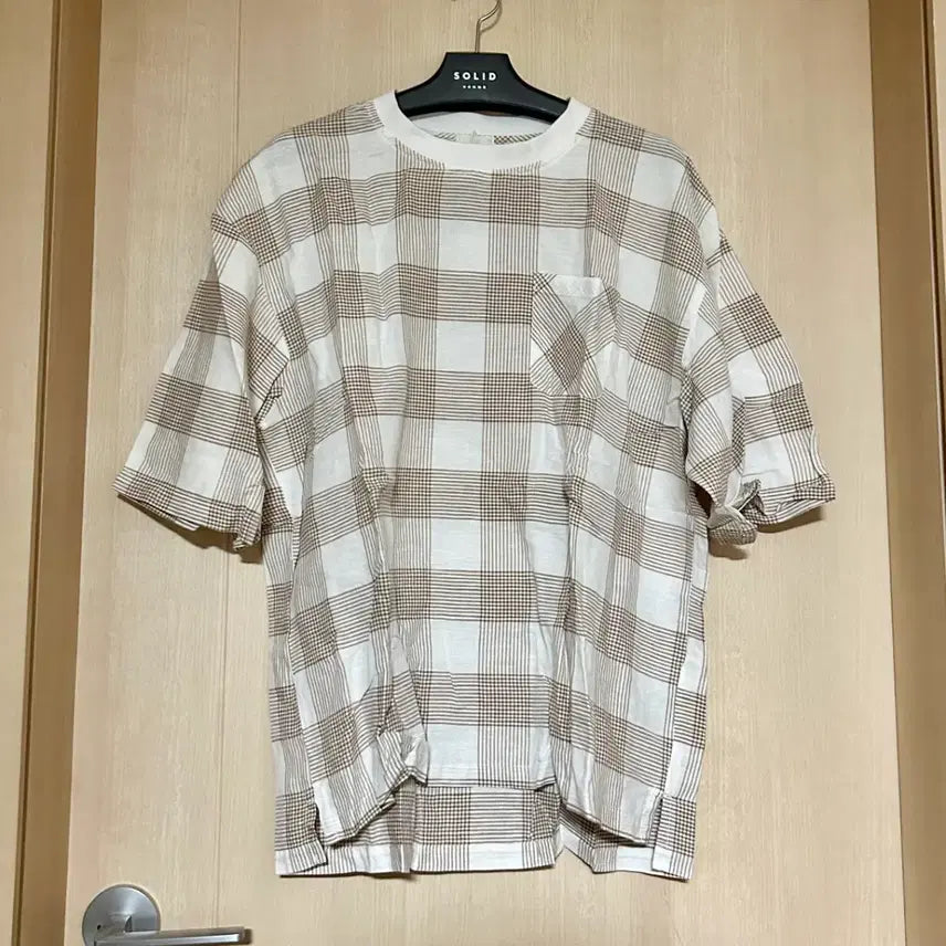 [BUNJANG] GU Oversized Linen Check Short Sleeve T-Shirt / GU 오버사이즈 린넨 체크 반팔 티셔츠
