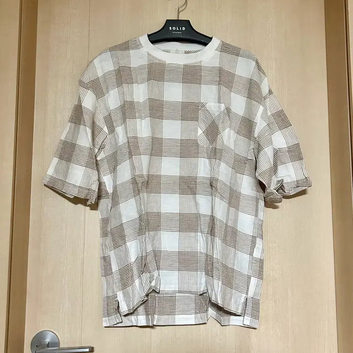 [BUNJANG] GU Oversized Linen Check Short Sleeve T-Shirt / GU 오버사이즈 린넨 체크 반팔 티셔츠