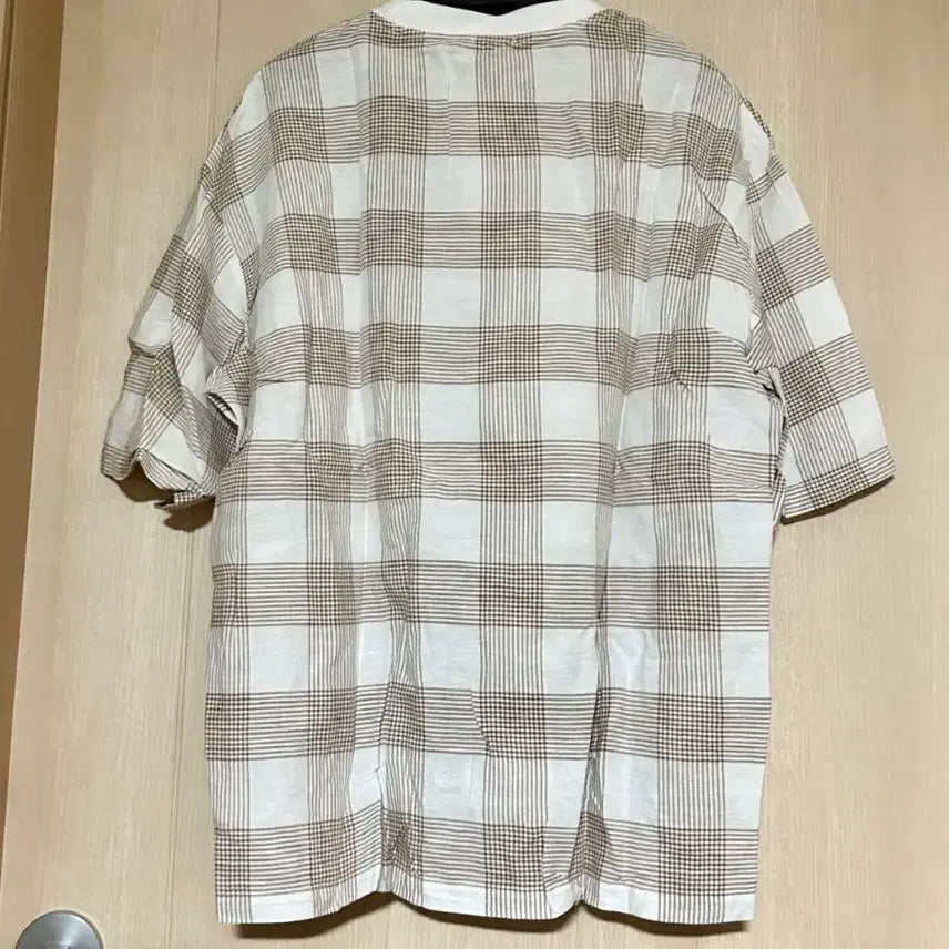 [BUNJANG] GU Oversized Linen Check Short Sleeve T-Shirt / GU 오버사이즈 린넨 체크 반팔 티셔츠