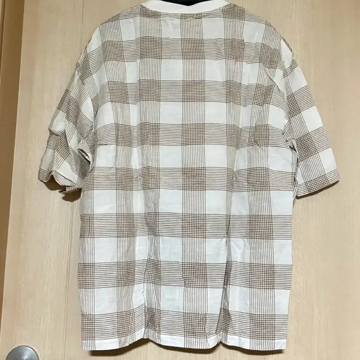 [BUNJANG] GU Oversized Linen Check Short Sleeve T-Shirt / GU 오버사이즈 린넨 체크 반팔 티셔츠