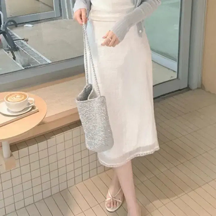 [BUNJANG] White Chiffon Lace Long Skirt (New) / 렌느 화이트 쉬폰 레이스 롱 스커트 새상품 택있음