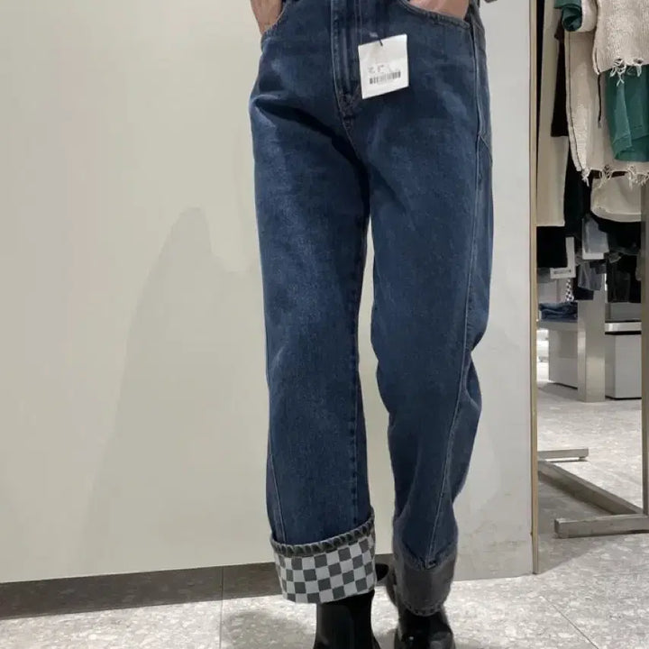 [BUNJANG] Theilma Checked Roll-Up Jeans / 더일마 체크드 롤업진