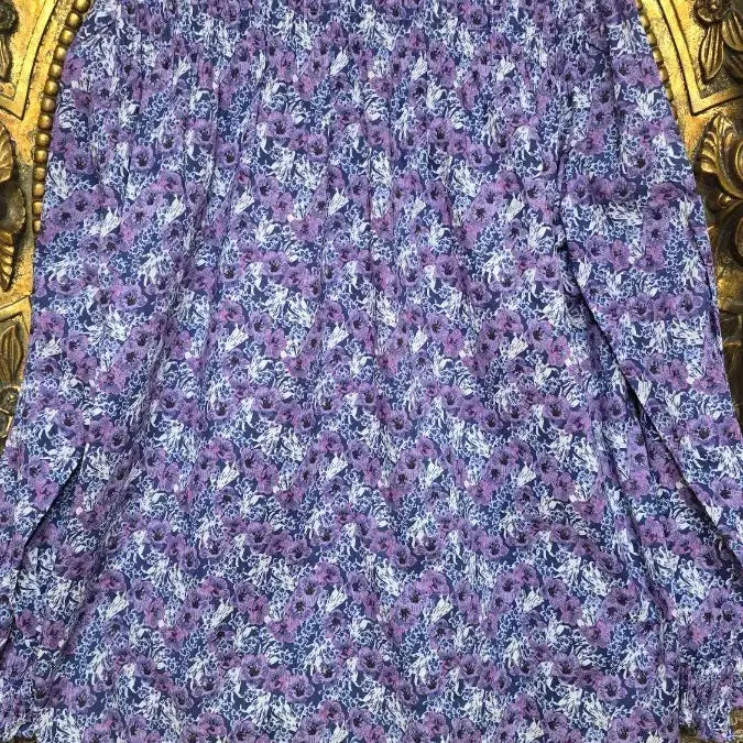 [BUNJANG] The Edge Purple Flower Smocking Blouse / 더엣지  퍼플 플라워 셔링 면소재 블라우스(55-66)