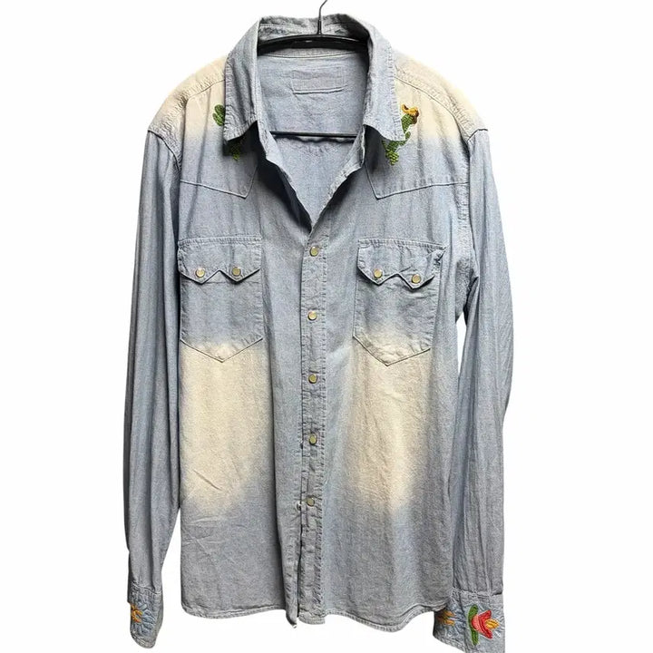 [BUNJANG] American Vintage Denim Embroidered Shirt M / 아메리칸 빈티지 데님 자수 셔츠 M