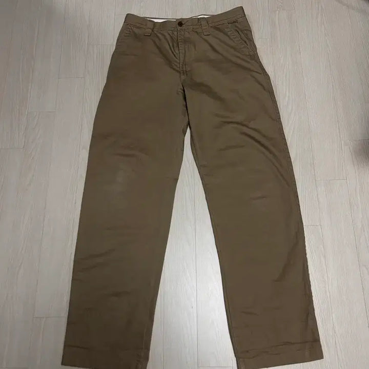 [BUNJANG] Uniqlo Wide Chino Pants Long Length Brown Size 88 (Altered) / 유니클로 와이드 치노팬츠 긴기장 브라운 88 (통수선)