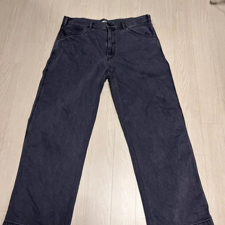 [BUNJANG] Uniqlo Wide Color Jeans Grey Blue Size 89 (Altered Hem) / 유니클로 와이드 컬러진 89(통 수선)