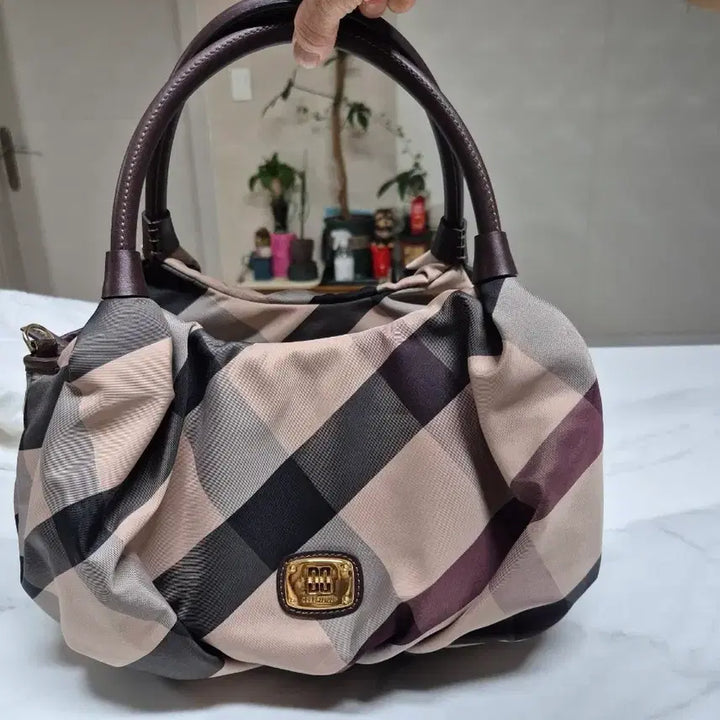 [BUNJANG] Daks Brown Check Hobo Shoulder Tote Bag / 닥스  브라운체크 호보 숄더 토트백