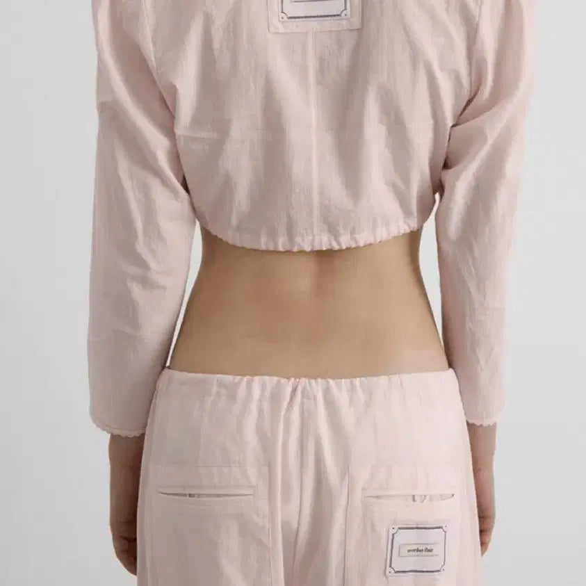 [BUNJANG] Overdue Flare Cotton Crop Blouse Baby Pink / 오버듀플레어 코튼 크롭 블라우스 베이비핑크