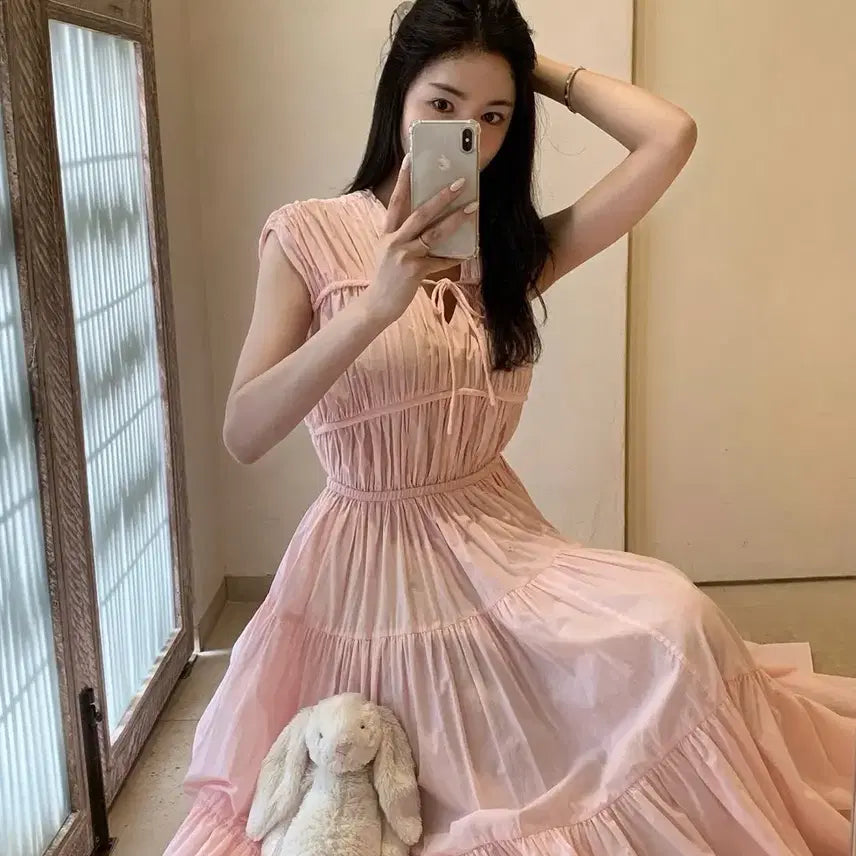 [BUNJANG] La Flarre Gabriel Dress Pink / 라플라 가브리엘 원피스 핑크