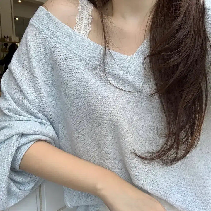 [BUNJANG] Desol Linen V-Neck Knit Sweatshirt / 드솔 린넨 브이넥 맨투맨 브이넥니트 브이넥 니트