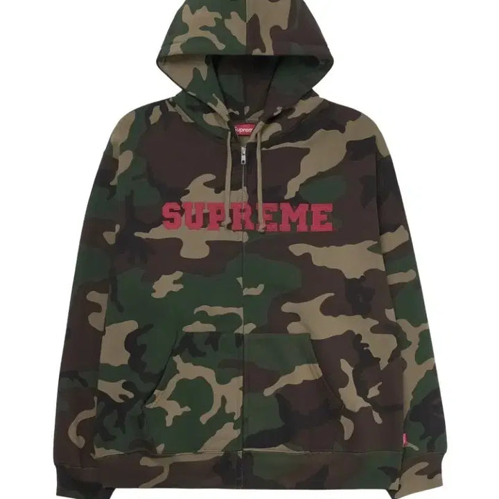 [BUNJANG] Supreme Collegiate Applique Zip Up Hooded Sweatshirt Woodland Camo XL / 슈프림 컬리지에이트 아플리케 집업 후드 스웨트셔츠 우드랜드 카모