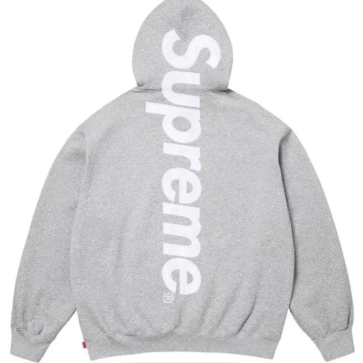 [BUNJANG] Supreme Satin Applique Hooded Sweatshirt Heather Grey XL / 슈프림 사틴 아플리케 후드 스웨트셔츠 헤더 그레이