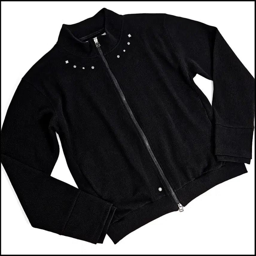 [BUNJANG] GAKAIRA Finger Hole Zip-Up Black Knit Jacket / 가카이라 핑거홀 집업