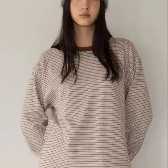 [BUNJANG] Annies Stripe Loose Long Sleeve (Brown) / 앤니즈 Stripe loose long sleeve (brown)
