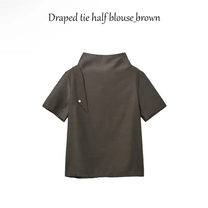 [BUNJANG] Draped Tie Half Blouse (Charcoal) / 어랜 타이 블라우스 (차콜) Draped tie half blouse