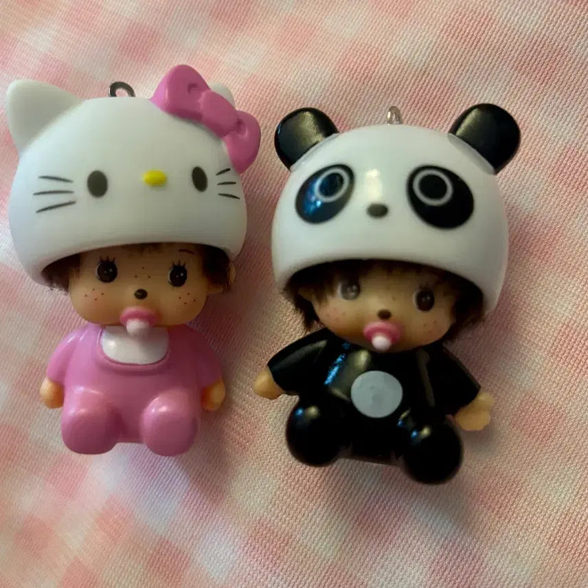 [BUNJANG] Monchhichi Kitty Panda Keychain Set / 몬치치 키링 키티 판다 세트