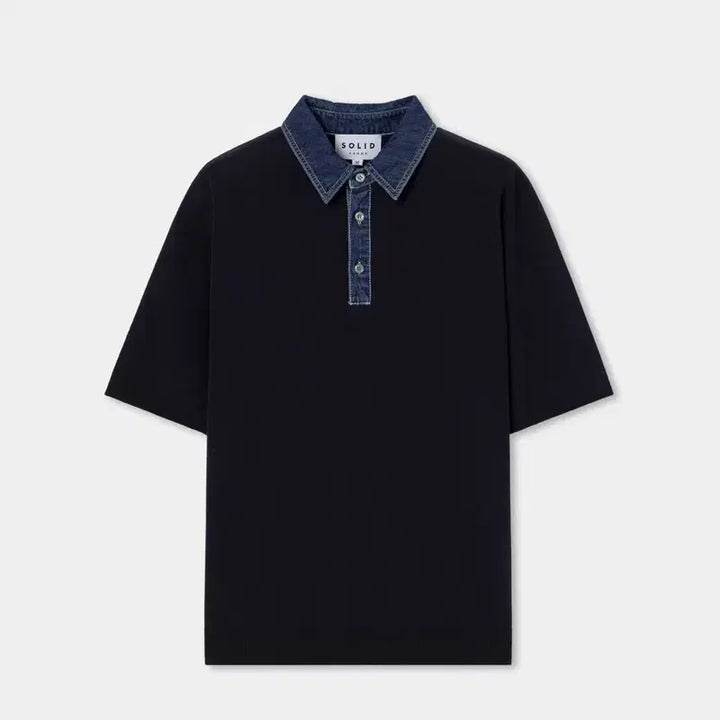 [BUNJANG] Solid Homme 26SS Navy Denim Short Sleeve Shirt / 솔리드옴므 26SS 네이비 데님 카라넥 숏슬리브