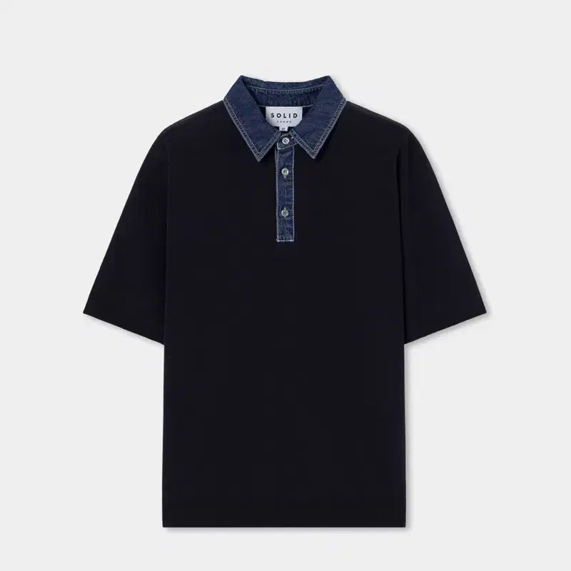 [BUNJANG] Solid Homme 26SS Navy Denim Short Sleeve Shirt / 솔리드옴므 26SS 네이비 데님 카라넥 숏슬리브