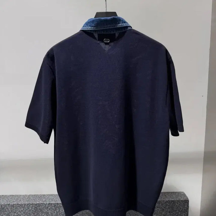 [BUNJANG] Solid Homme 26SS Navy Denim Short Sleeve Shirt / 솔리드옴므 26SS 네이비 데님 카라넥 숏슬리브