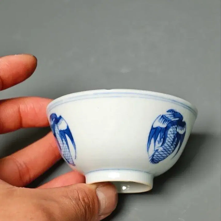 [BUNJANG] Qing Dynasty Guangxu Period Blue and White Porcelain Phoenix Pattern Cup Antique Chinese Ceramic / [진품] 청대 말기 광서제 청화백자 봉황문 잔 중국도자기 골동품 수집품
