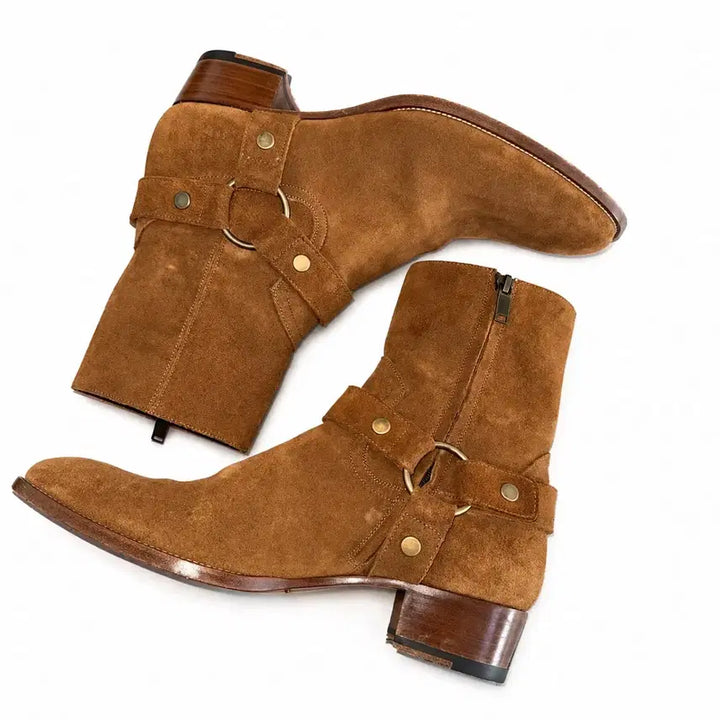[BUNJANG] Saint Laurent Suede Motorcycle Harness Boots Brown / 생로랑 모터사이클 하네스 부츠 41