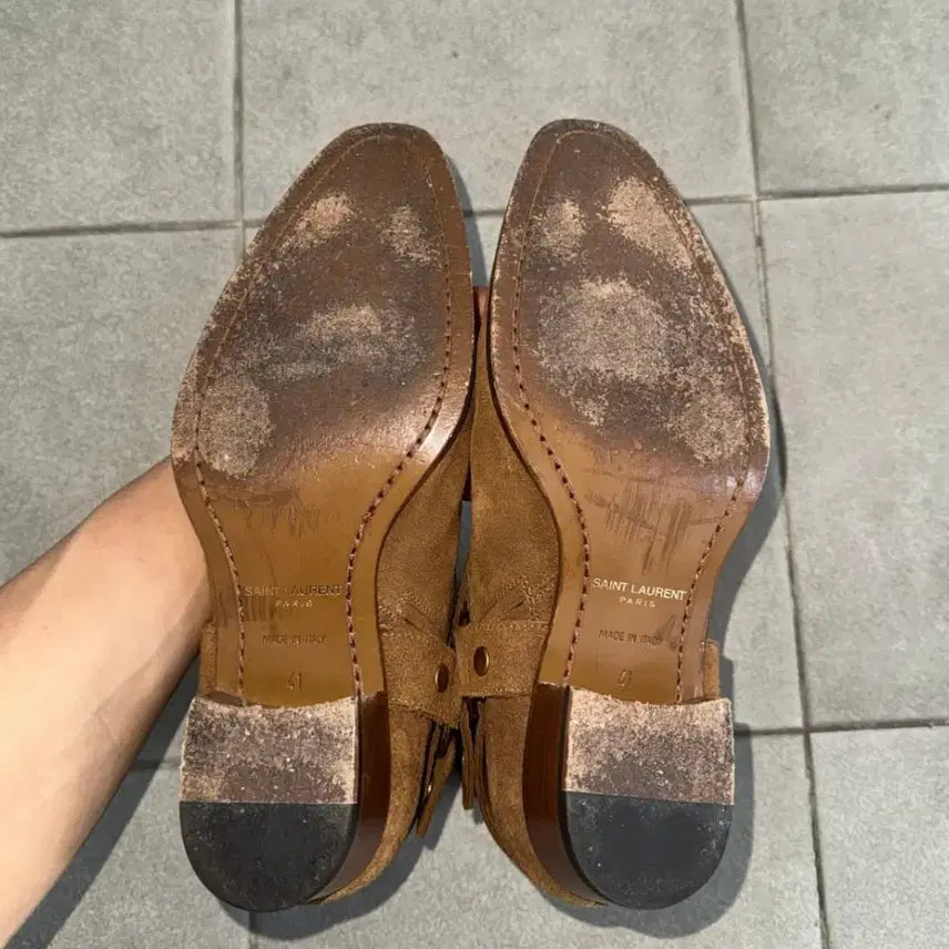 [BUNJANG] Saint Laurent Suede Motorcycle Harness Boots Brown / 생로랑 모터사이클 하네스 부츠 41