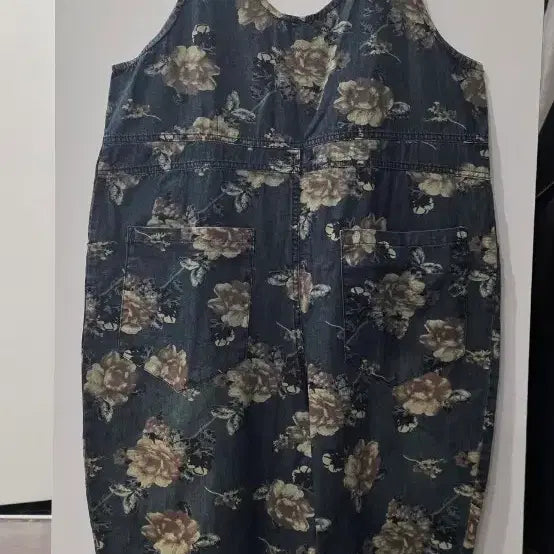 [BUNJANG] Flower Pattern Denim Overalls / 플라워 데님 멜빵 바지