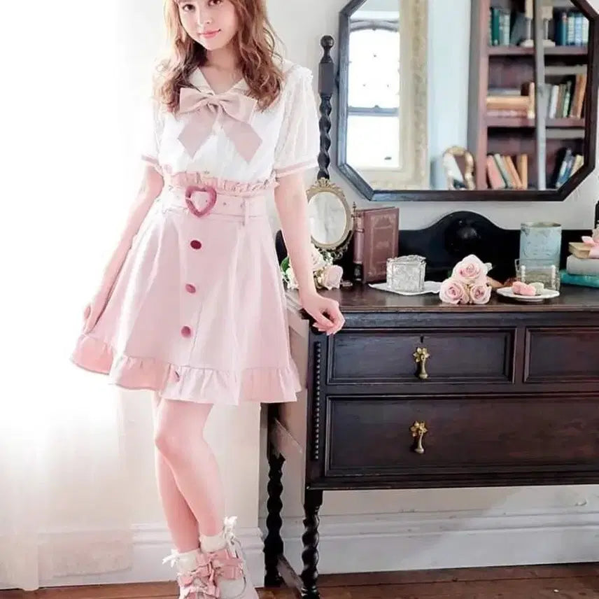 [BUNJANG] Liz Lisa Sailor Shirt + Skirt Set / 리즈리사 정품 세일러 셔츠+스커트 세트
