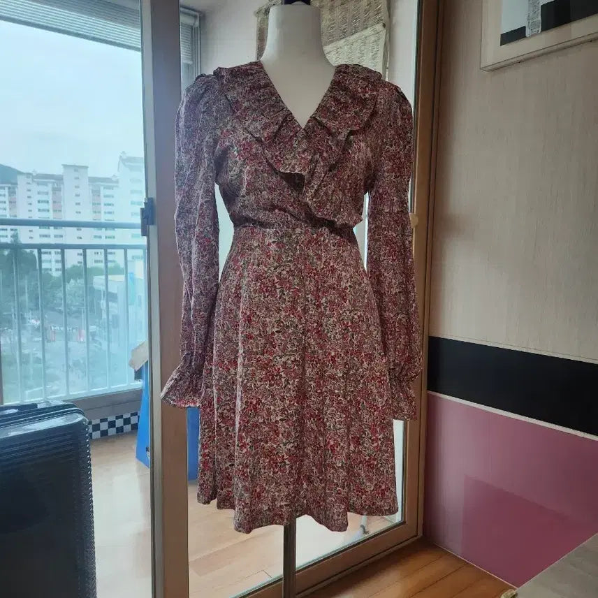 [BUNJANG] Floral Long Dress - Red / 플라워 롱 원피스 레드 잔꽃무늬