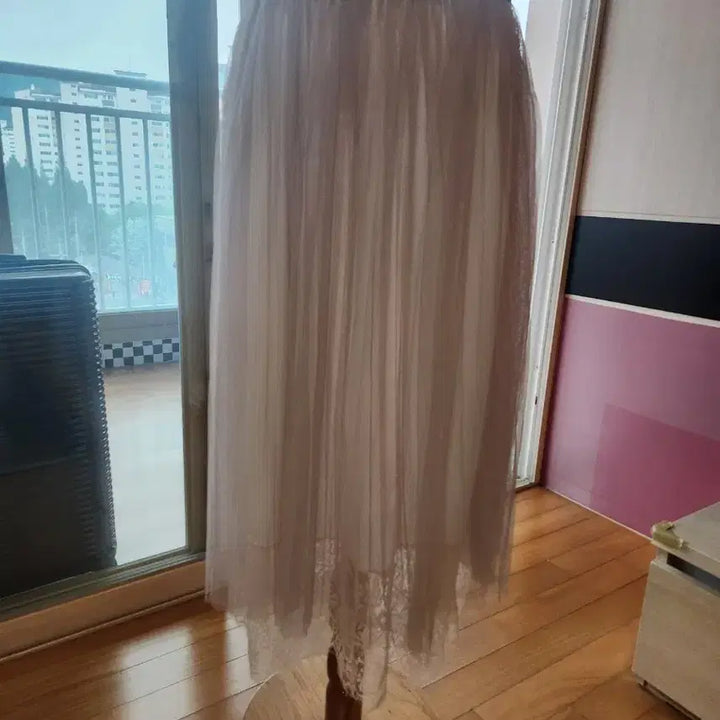 [BUNJANG] Lace Long Tulle Skirt - Beige / 레이스 롱 튤 스커트 베이지