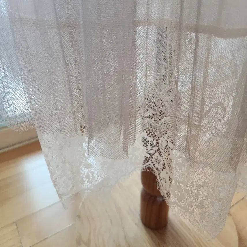[BUNJANG] Lace Long Tulle Skirt - Beige / 레이스 롱 튤 스커트 베이지
