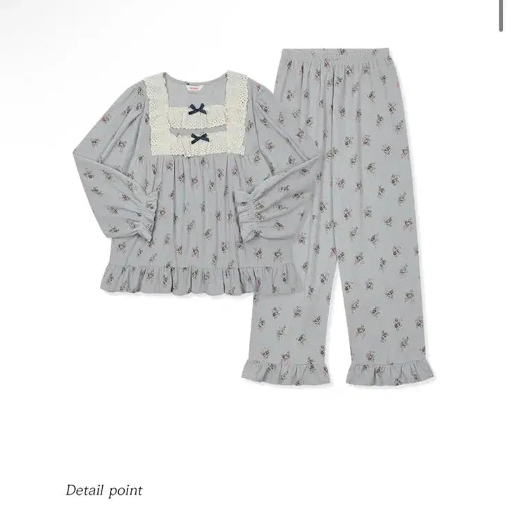 [BUNJANG] Ulalala Pajama Audrey Long Sleeve Two-Piece Set Ash Blue (Peach Brushed) / 울랄라파자마 오드레 긴팔 투피스 애쉬블루 (피치기모)