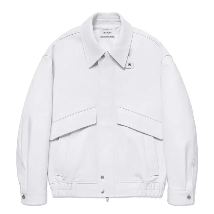 [BUNJANG] VIVASTUDIO Real Leather Oversized Blouson Leather Single Jacket White / 비바스튜디오 리얼레더 오버핏블루종 레더싱글자켓 화이트