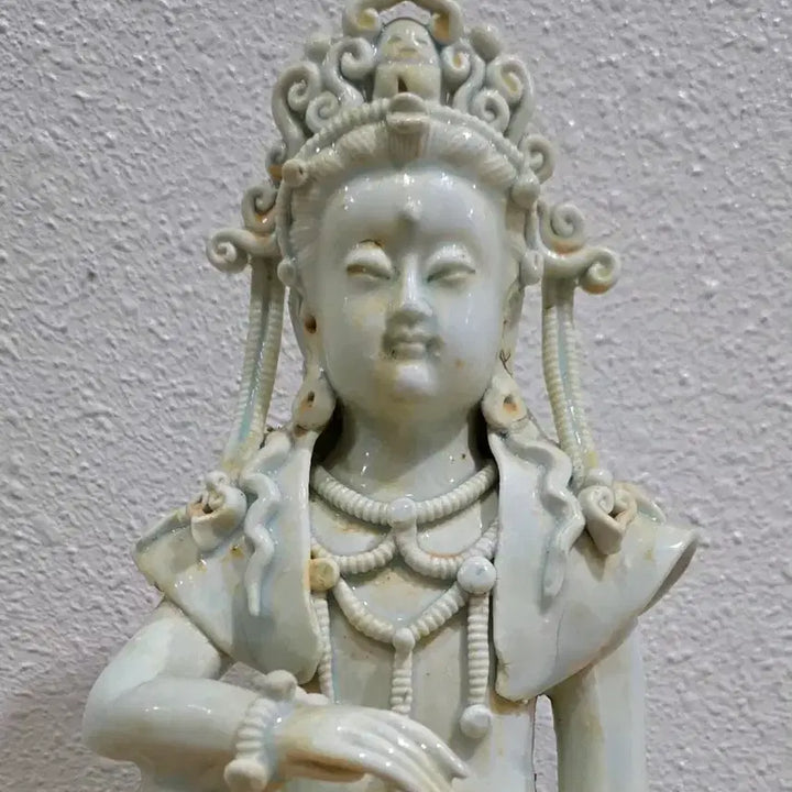 [BUNJANG] Chinese Song/Yuan Dynasty Style Celadon Guan Yin Statue / 중국 송나라 혹은 원나라 양식의 청백자 관음보살상