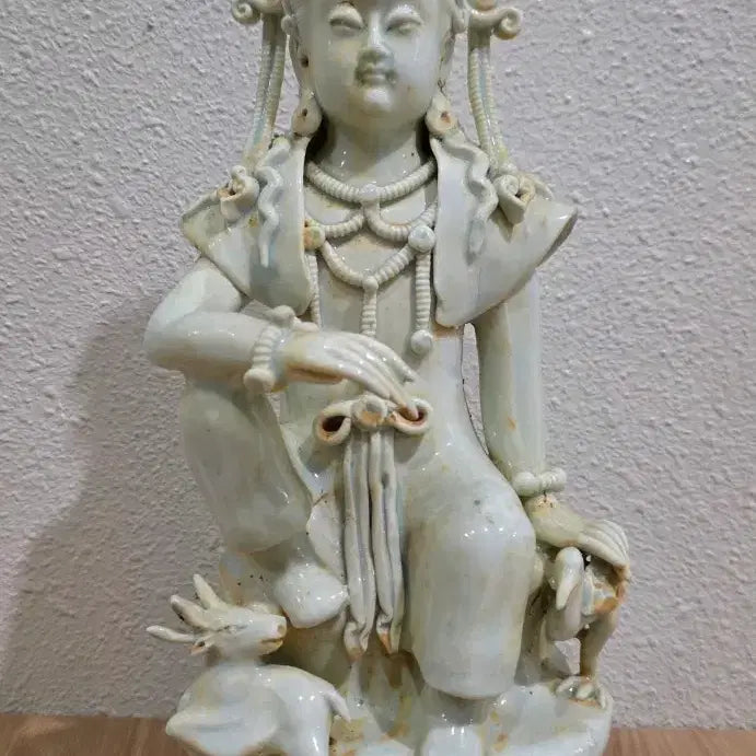 [BUNJANG] Chinese Song/Yuan Dynasty Style Celadon Guan Yin Statue / 중국 송나라 혹은 원나라 양식의 청백자 관음보살상