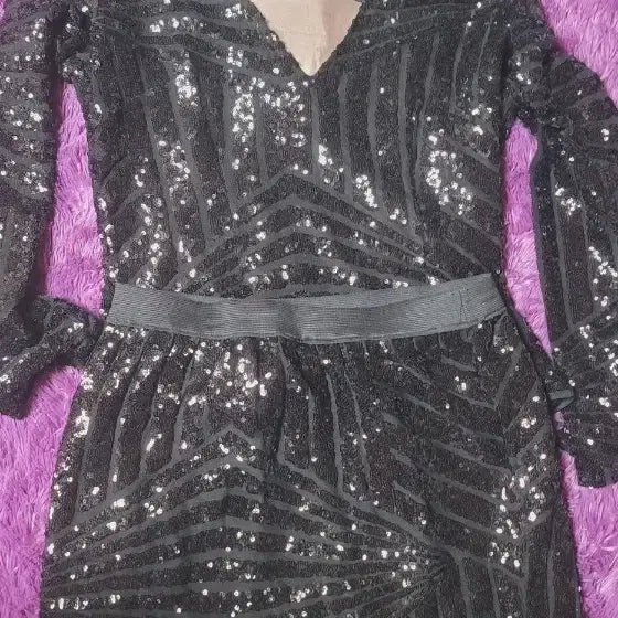 [BUNJANG] Black Sequin Long Two-Piece Set / 블랙 스팽글 롱 투피스