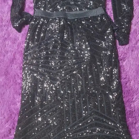 [BUNJANG] Black Sequin Long Two-Piece Set / 블랙 스팽글 롱 투피스