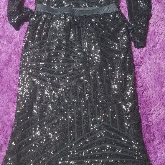 [BUNJANG] Black Sequin Long Two-Piece Set / 블랙 스팽글 롱 투피스