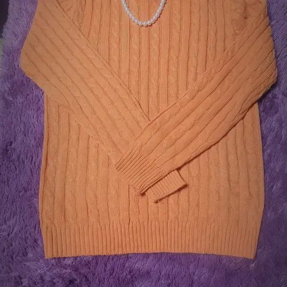 [BUNJANG] Ralph Lauren Orange Cable Knit Sweater / 랄프로렌 오렌지 꽈배기 니트