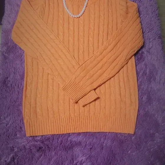 [BUNJANG] Ralph Lauren Orange Cable Knit Sweater / 랄프로렌 오렌지 꽈배기 니트