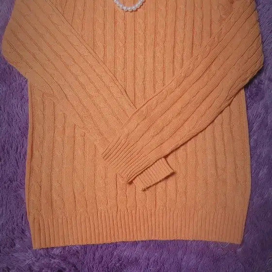 [BUNJANG] Ralph Lauren Orange Cable Knit Sweater / 랄프로렌 오렌지 꽈배기 니트