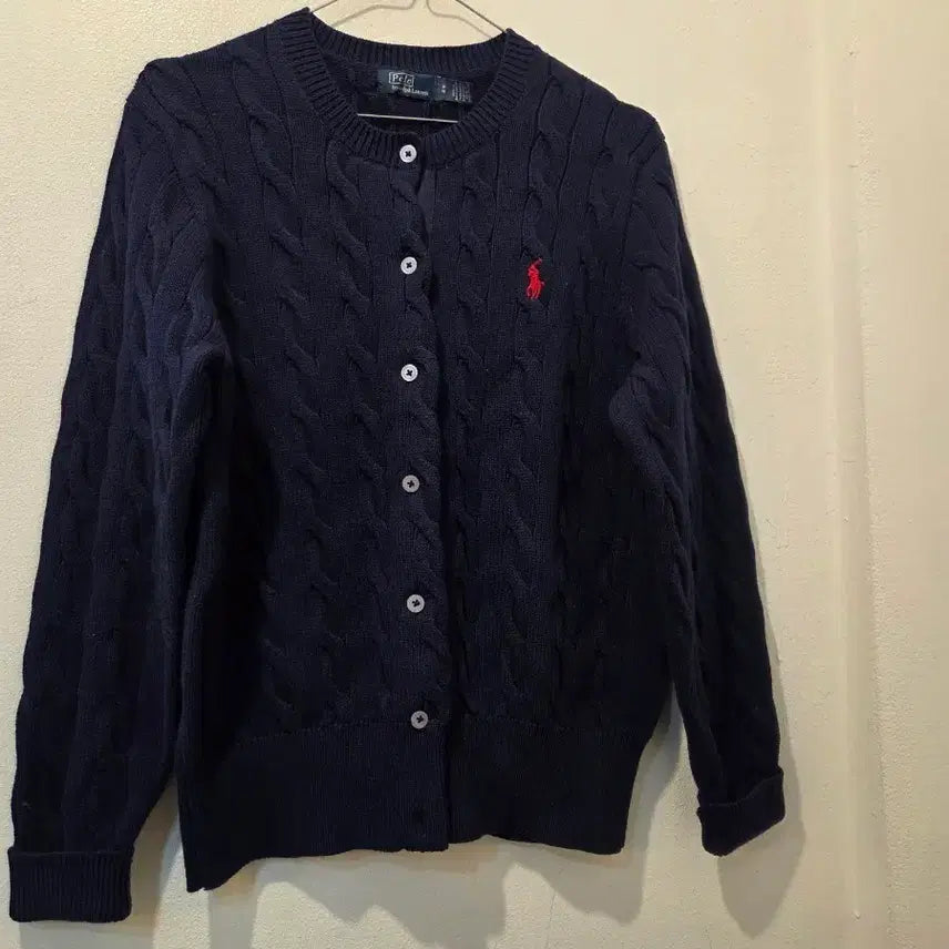 [BUNJANG] Polo Ralph Lauren Navy Cable Knit Cardigan / 폴로 랄프로렌 네이비 꽈배기 가디건
