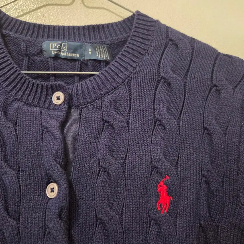 [BUNJANG] Polo Ralph Lauren Navy Cable Knit Cardigan / 폴로 랄프로렌 네이비 꽈배기 가디건