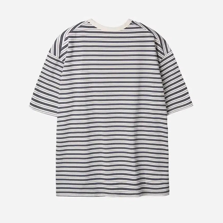 [BUNJANG] Rough Side Multi Stripe Half Sleeve T-Shirt Navy / 러프사이드 스트라이프 반팔