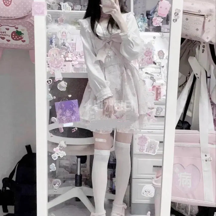[BUNJANG] Lizlisa Jewelry Setup Long Sleeve Top - White / 리즈리사 쥬얼리 셋업 긴팔 화이트