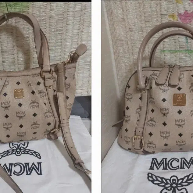 [BUNJANG] MCM Logo Shoulder Bag Tote Bag Beige (Bundle Set) / 2종일괄)정품 MCM 로고 숄더백 토트백 베이지