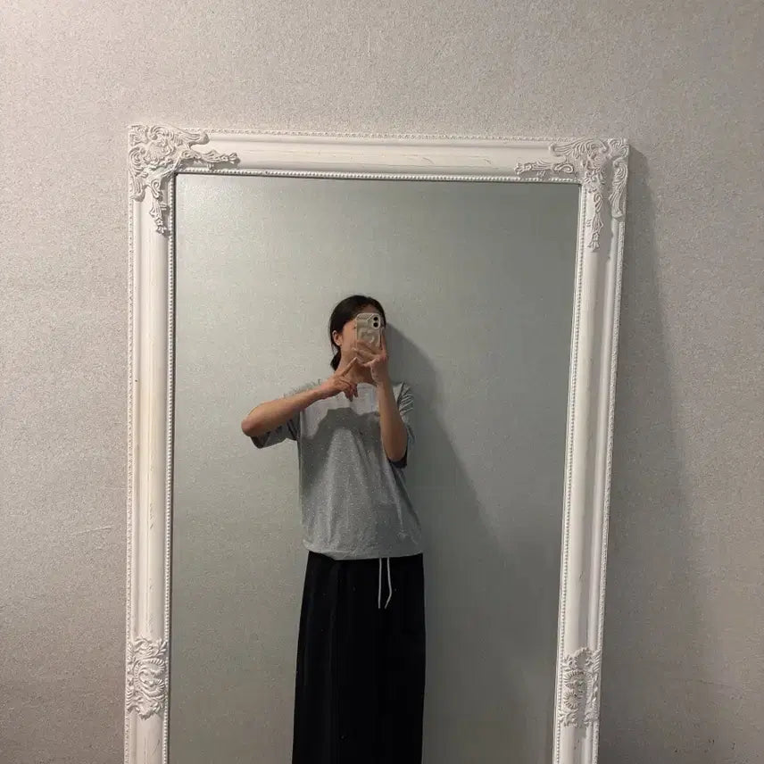 [BUNJANG] Gray Polka Dot Short Sleeve T-Shirt / 새상품 회색 잔 도트 반팔 티셔츠 새상품 루즈핏 55-77 빅사이즈 가능