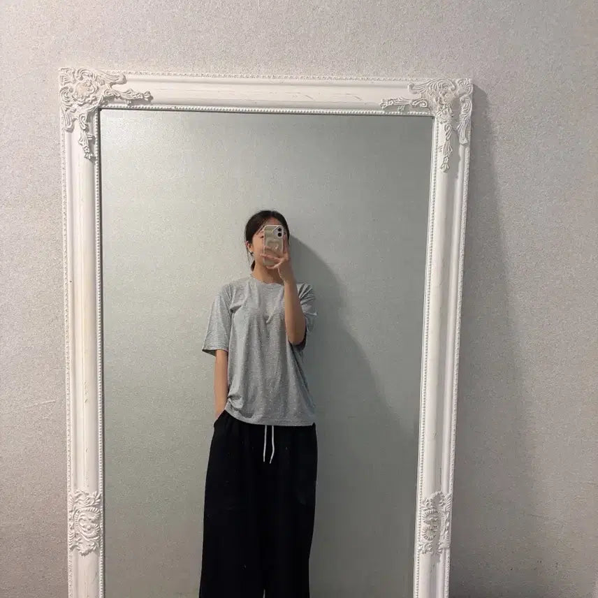 [BUNJANG] Gray Polka Dot Short Sleeve T-Shirt / 새상품 회색 잔 도트 반팔 티셔츠 새상품 루즈핏 55-77 빅사이즈 가능