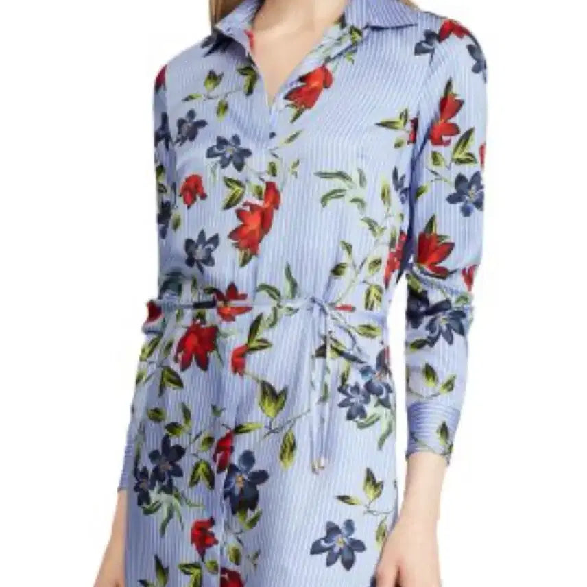 [BUNJANG] Ralph Lauren Striped Floral Shirt Dress / 랄프로렌 스트라이프 플라워 셔츠 원피스