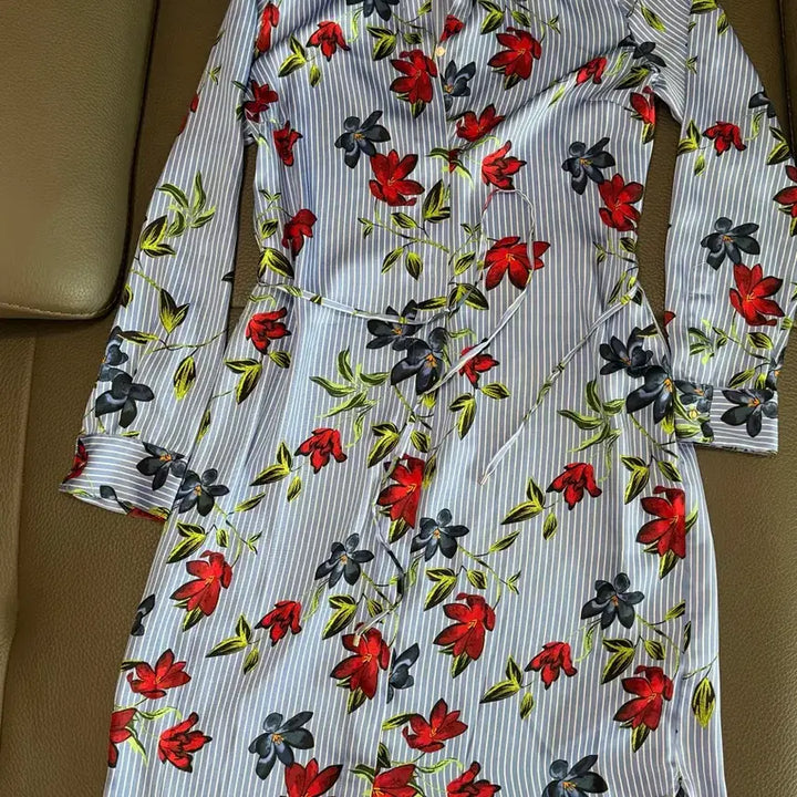 [BUNJANG] Ralph Lauren Striped Floral Shirt Dress / 랄프로렌 스트라이프 플라워 셔츠 원피스
